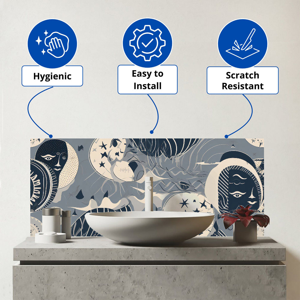 Warren Reed Designer Abstract Moon and Stars Glass Bathroom Splashback 25 x 60cm Image 3
