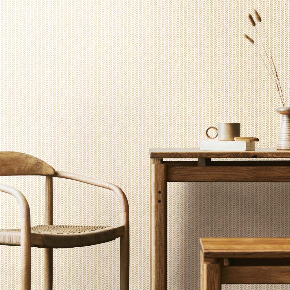 Hoopla Walls Elegance Ditsy Leaf Stripe Linen Wallpaper Image 2