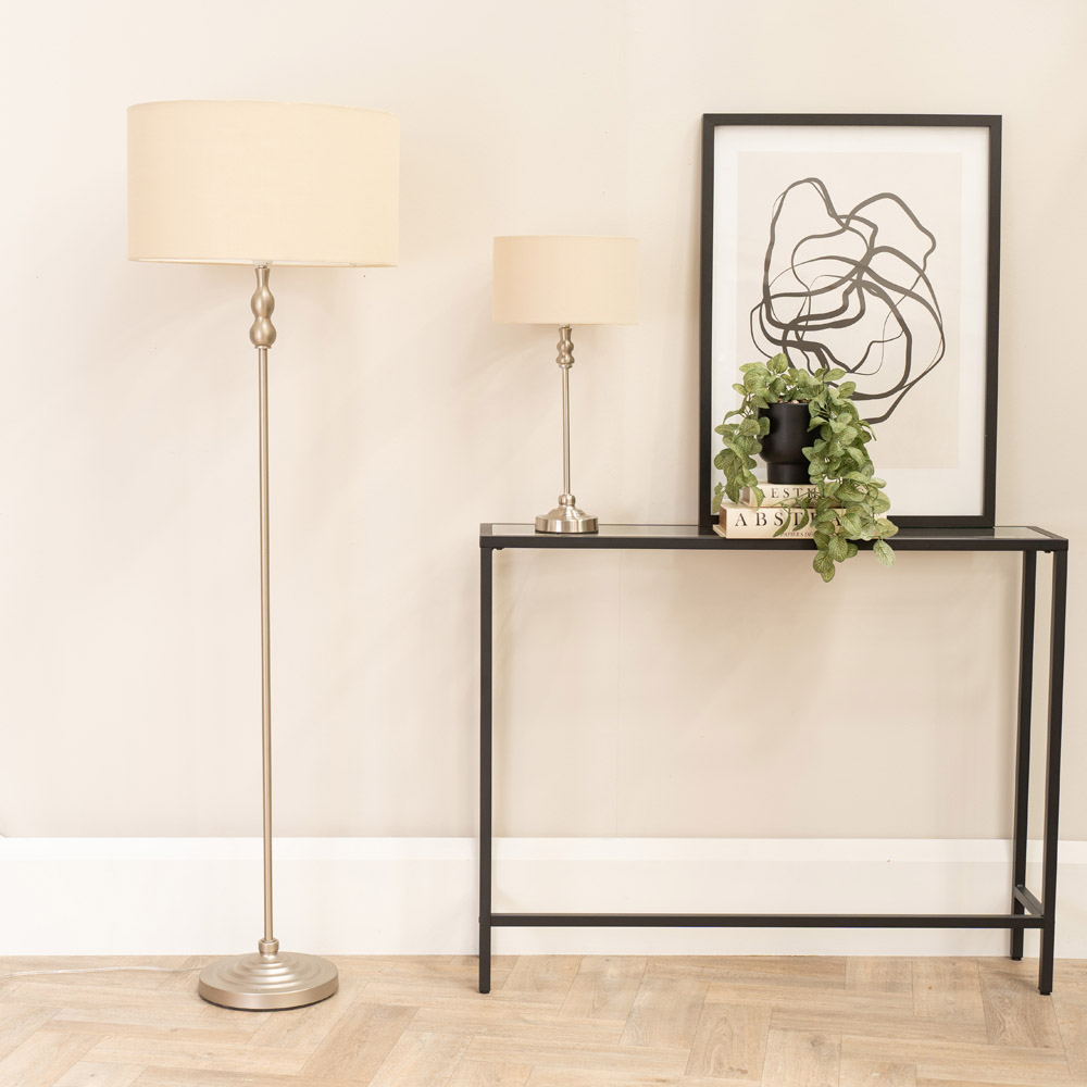 ValueLights Maggie Natural and Brushed Chrome Drum Shade Candlestick LED Table Lamp Image 5