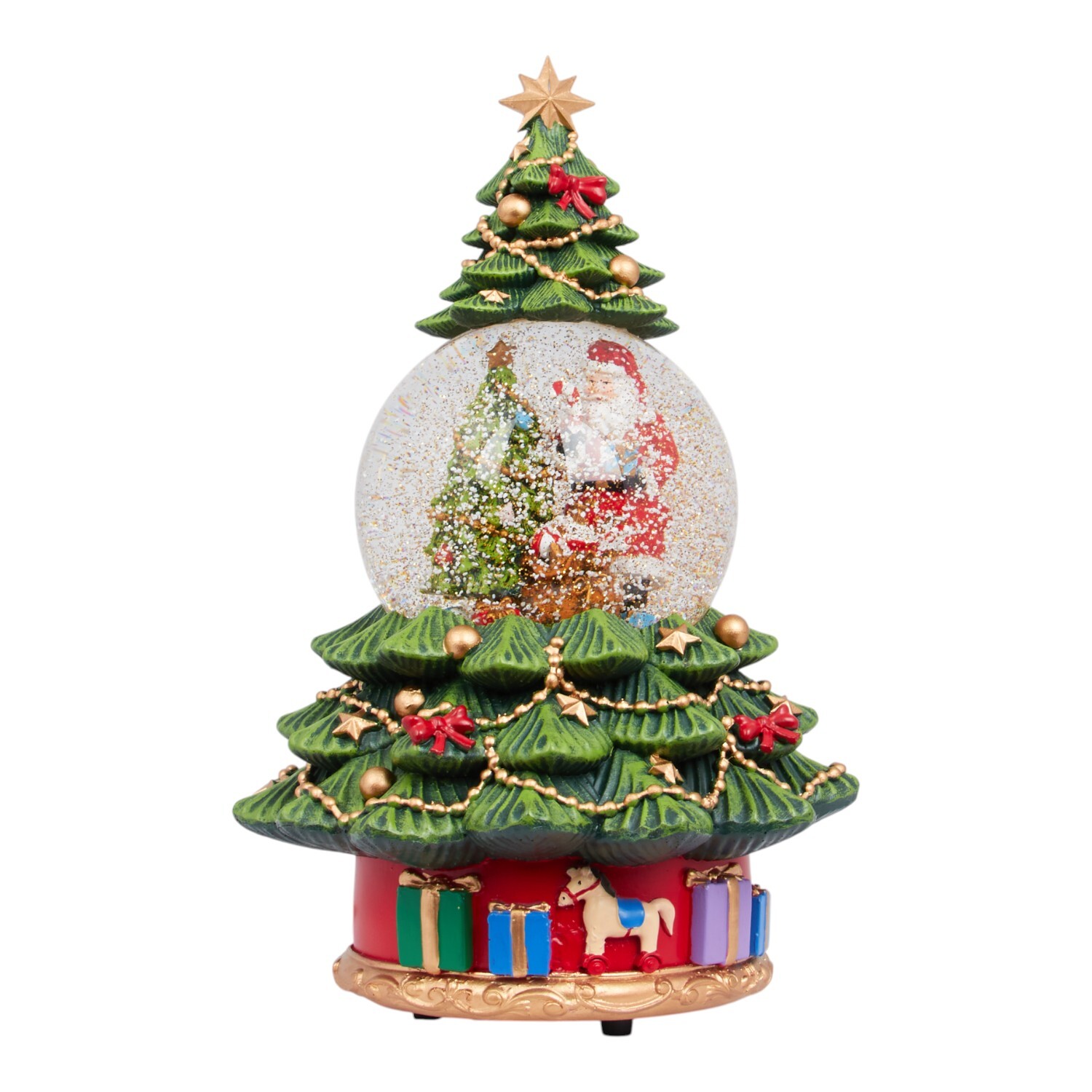 Musical Christmas Tree Santa Snow Globe Decoration Image 1