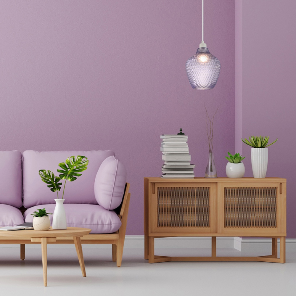 Happy Homewares Soft Lilac and Purple Curvy Diamond Etched Glass Pendant Shade Image 2