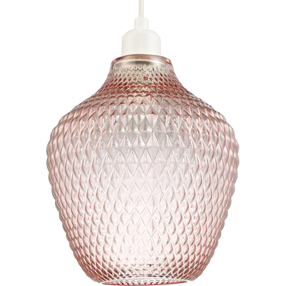 Happy Homewares Soft Blush Pink Curvy Diamond Etched Glass Pendant Shade Image 1