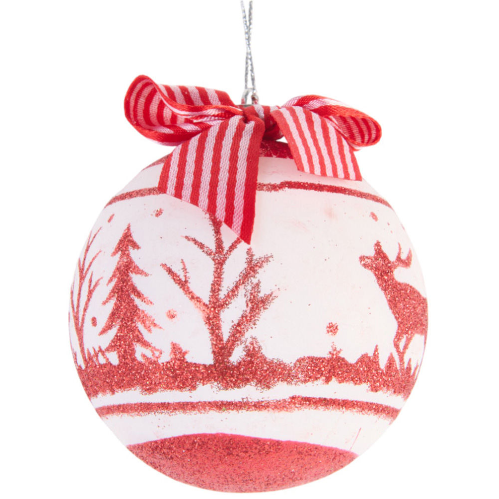 Pack of 4 Red & White Xmas Scene Baubles - Red Image 5