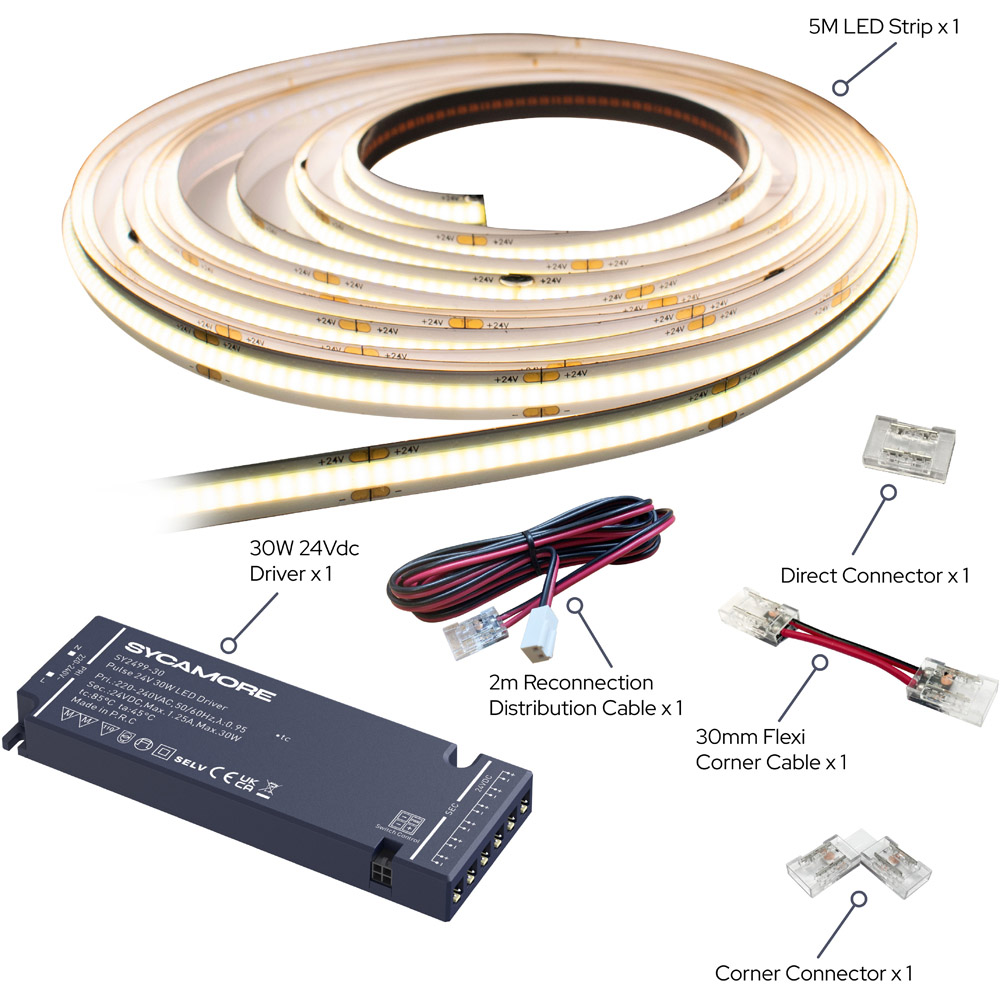 Sorrelis Korran Natural White COB 24V Flexible Strip 5m Image 3