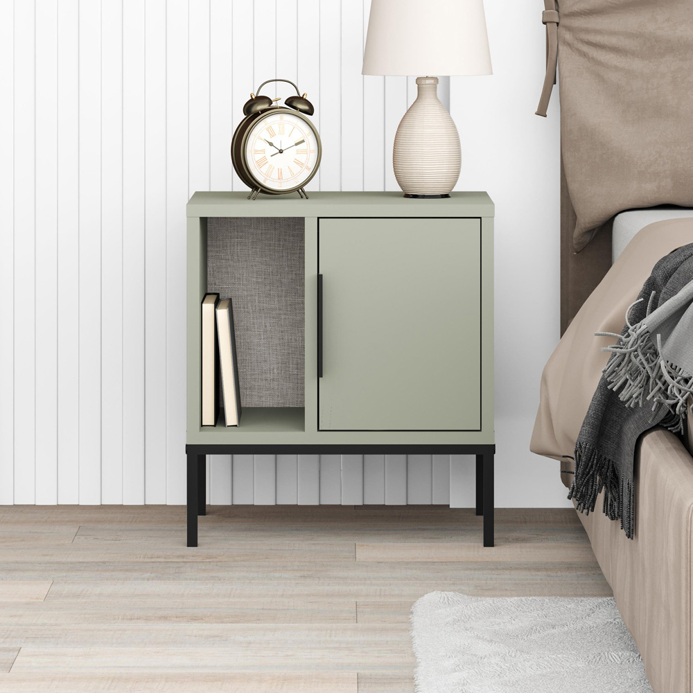 Decortie Glynn Single Door Ash Green Bedside Cabinet Image 5