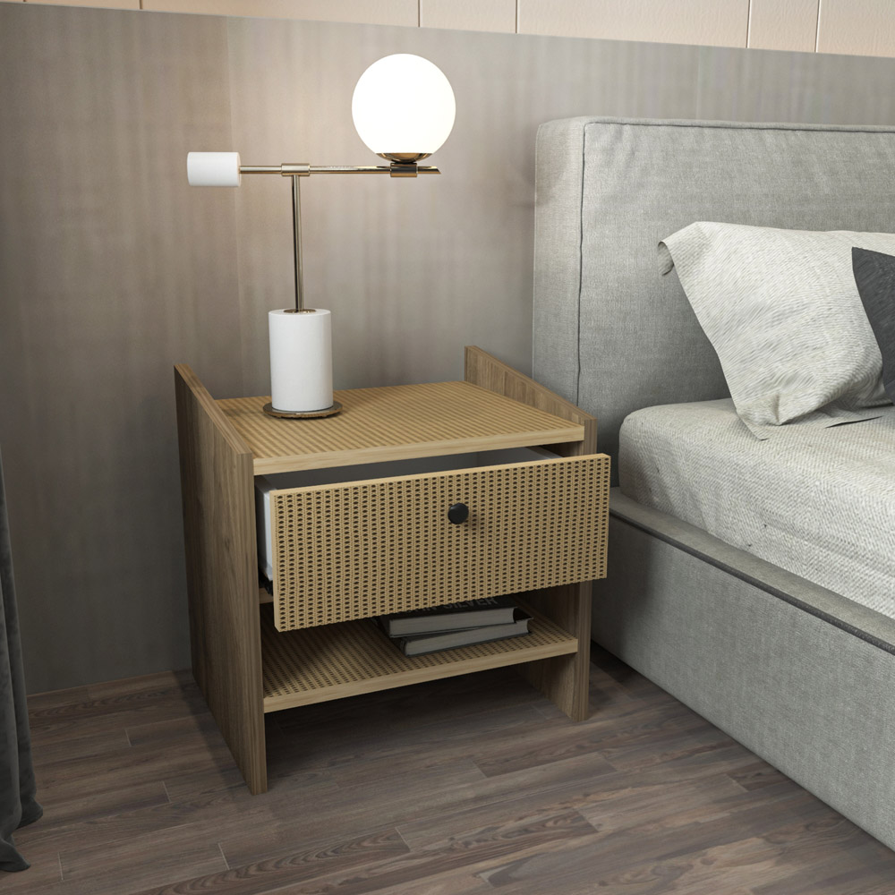 Decorotika Berlin Single Drawer Single Shelf Walnut and Hazeran Bedside Table Image 6