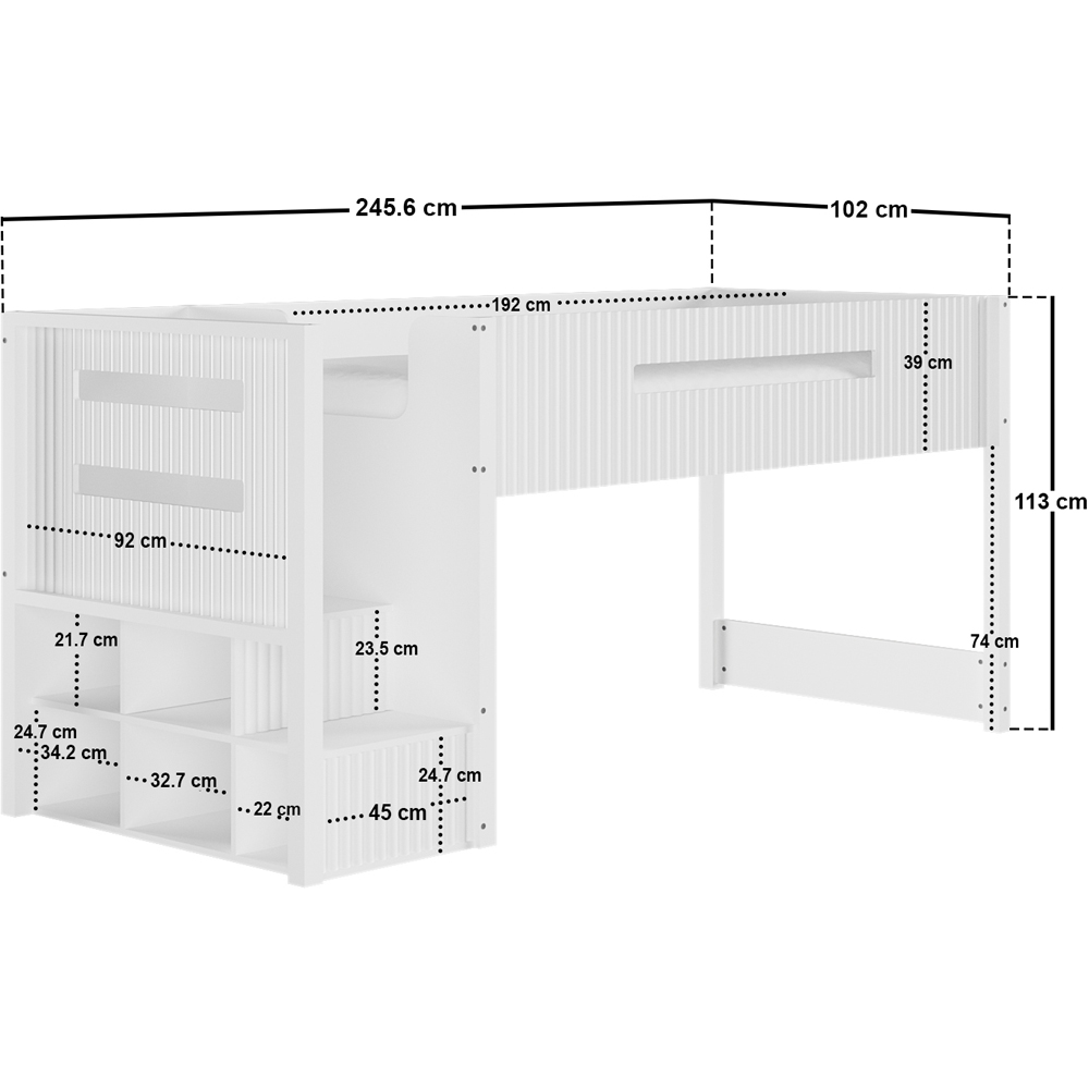 Flair Luca White Ribbed Mid Sleeper Bed with Chest and Cabinet Image 8