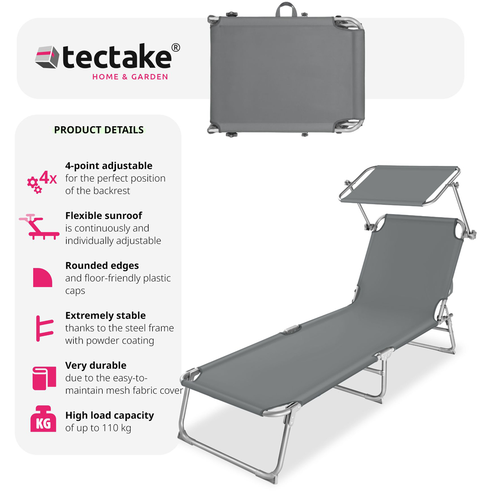 tectake Grey 4 Step Backrest Foldable Sun Lounger Image 6