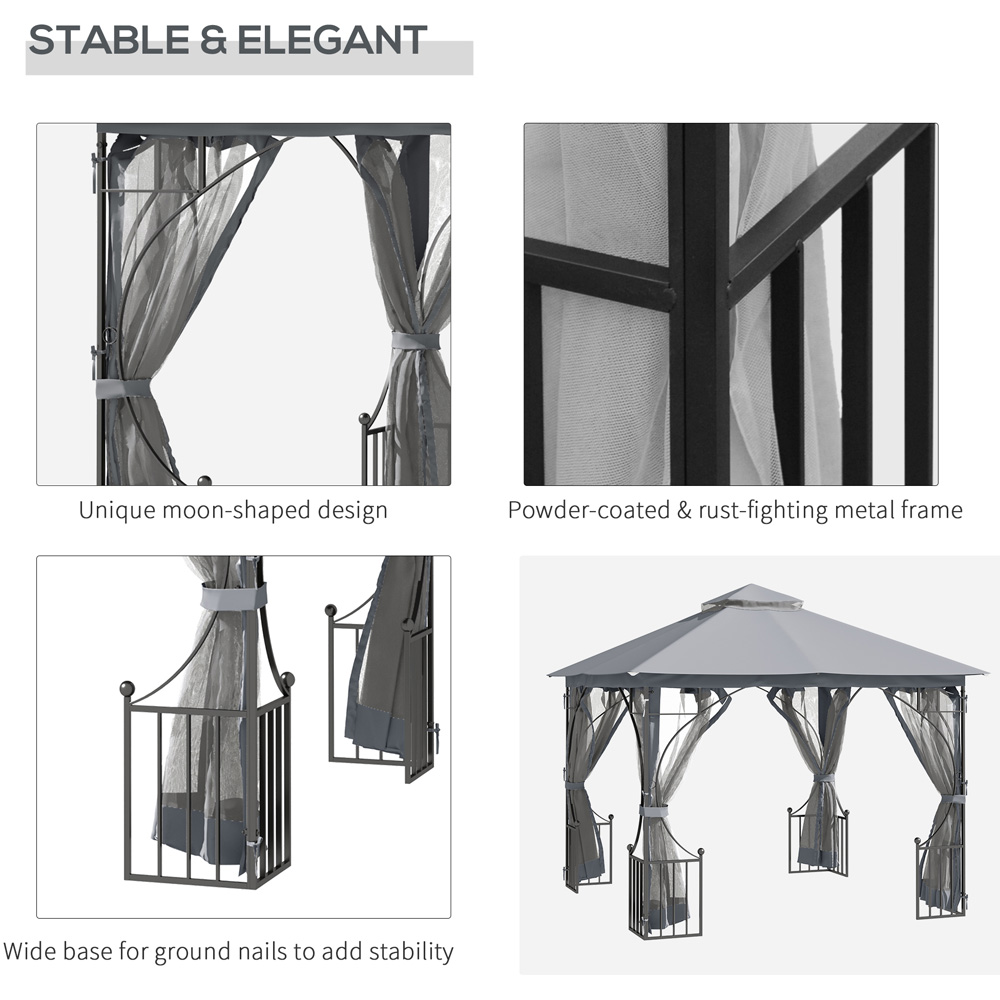 Outsunny 3 x 3m Light Grey Steel Frame Gazebo with Mesh Curtains Image 6