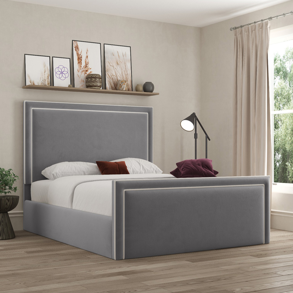DS Living Verona Super King Size Plush Grey Piping Ottoman Bed Image 4