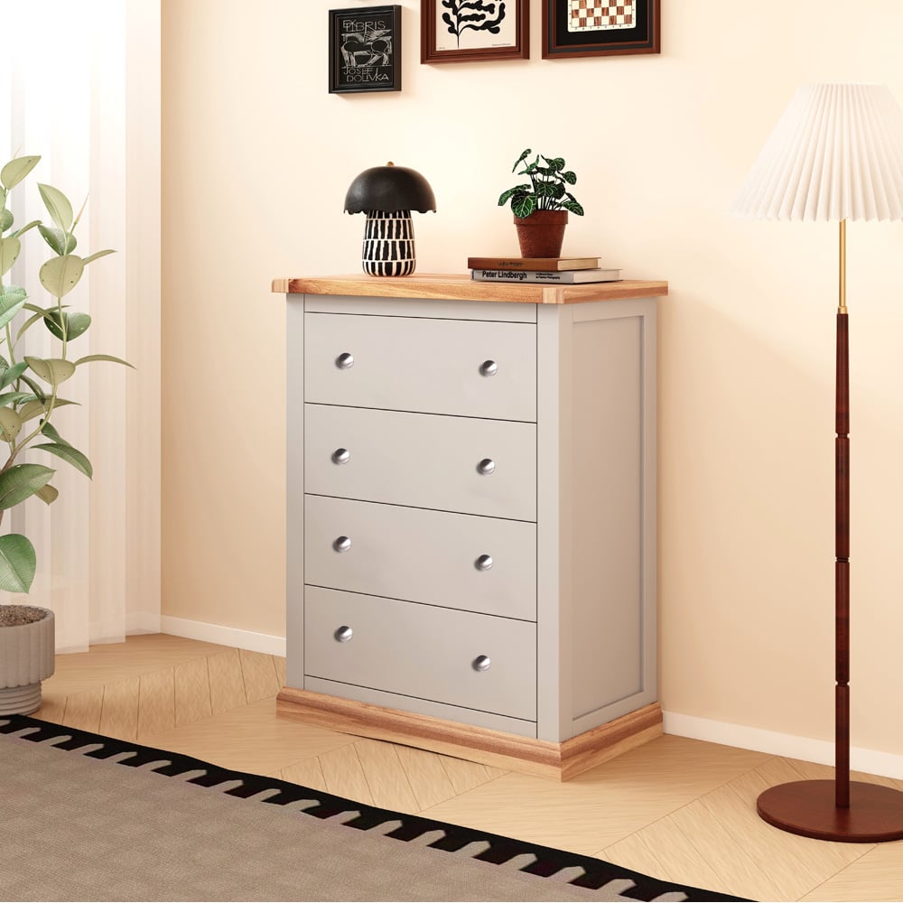 Cabinet Bits Bomporto 4 Drawer Light Grey Chrome Knob Chest of Drawers Image 5