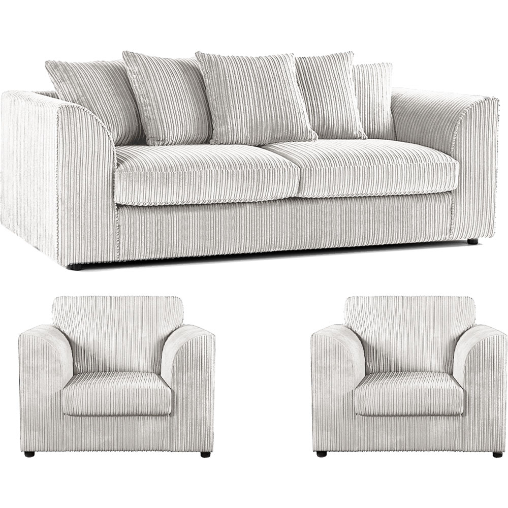 Luxor 5 Seater Silver Jumbo Cord Scatter Back Sofa Suite Image 2