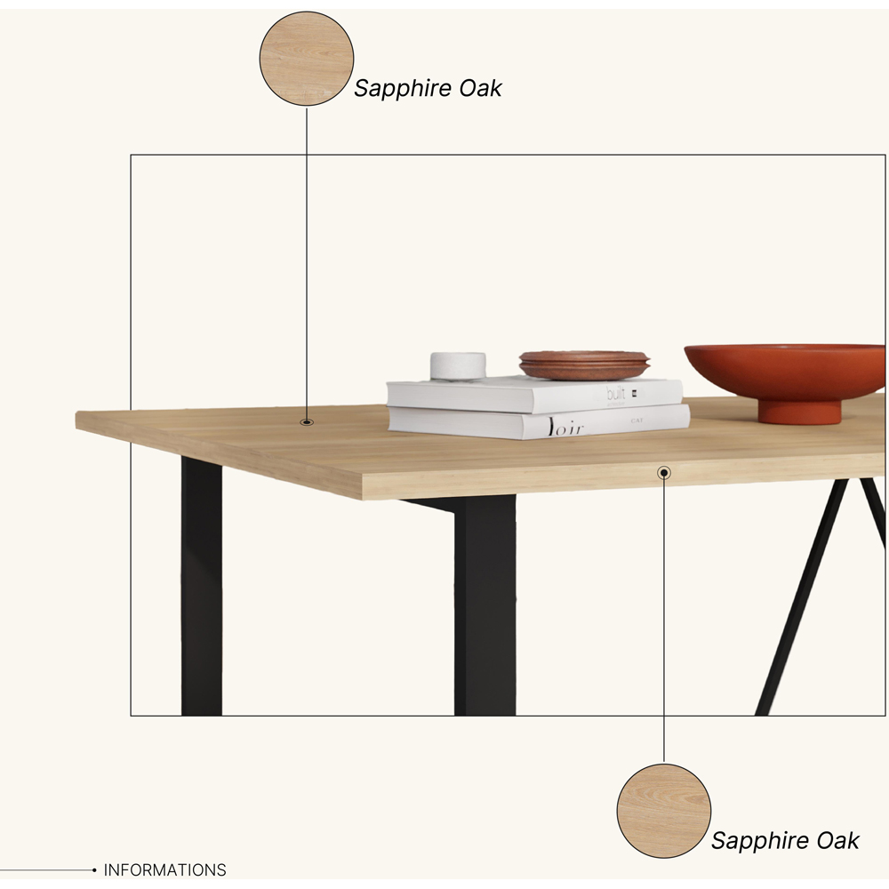 Decortie Dalma 6 Seater Dining Table with Metal Legs Saphire Oak and Black Image 6