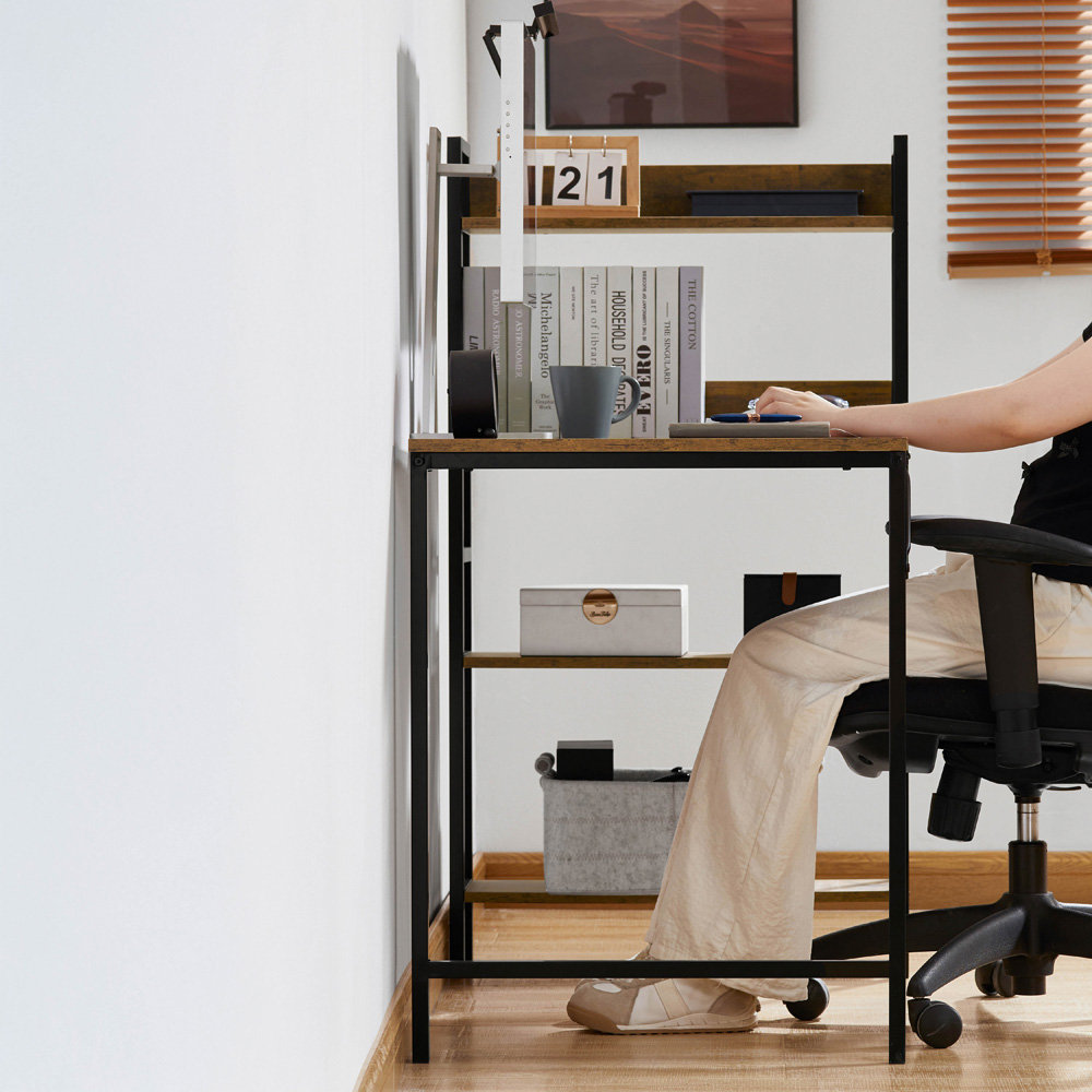 Vida Designs Brooklyn Dark Wood Computer Desk with 3 Shelf Image 5