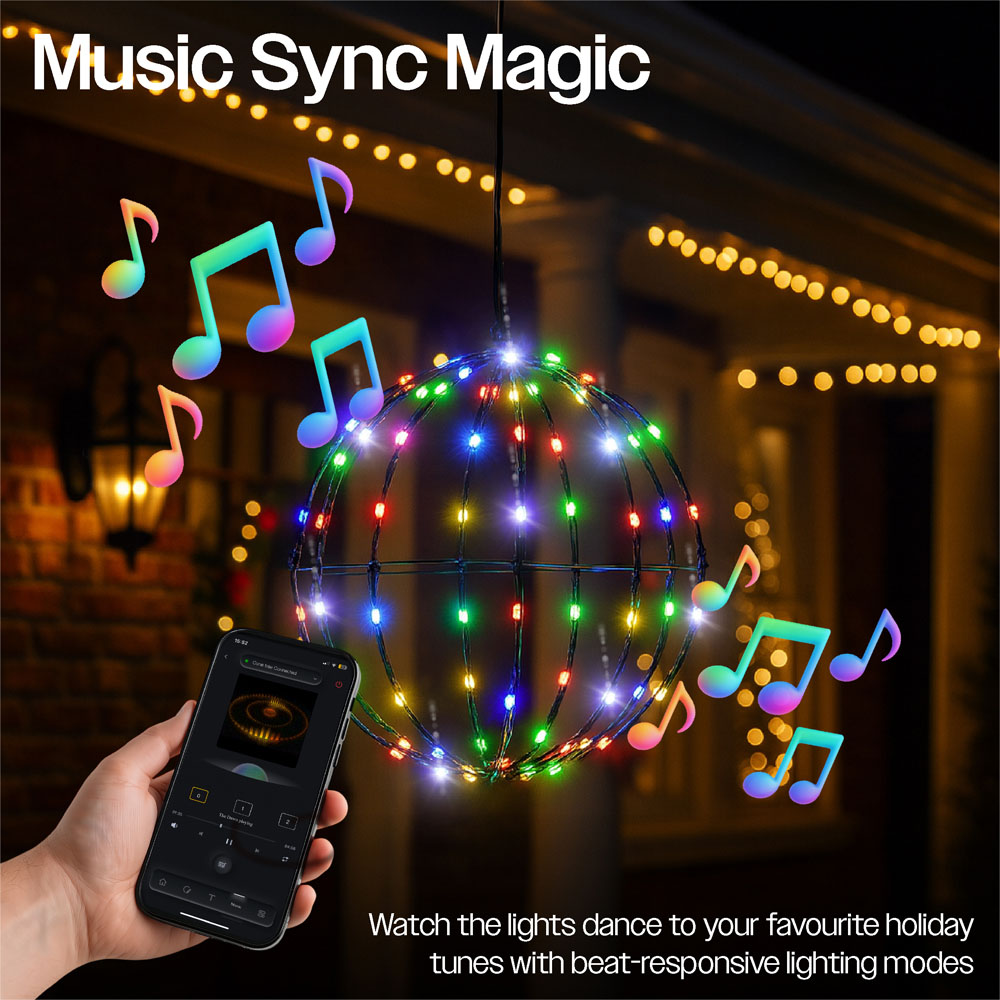 Xmas Haus Black RGB Mini Seed LED Smart Foldable Ball Light with Remote 40cm Image 5
