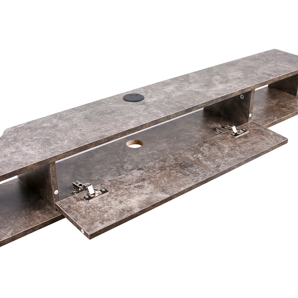 Living and Home Open Shelf Vintage Grey Wall Mounted TV Stand Image 4