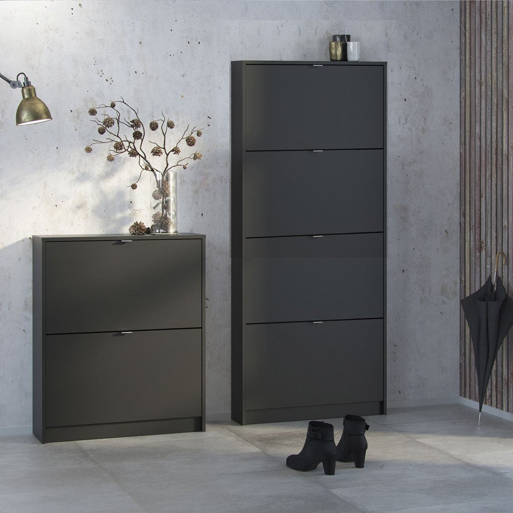 Florence Shoes 4 Flip Door Single Layer Matt Black Shoe Storage Cabinet Image 9