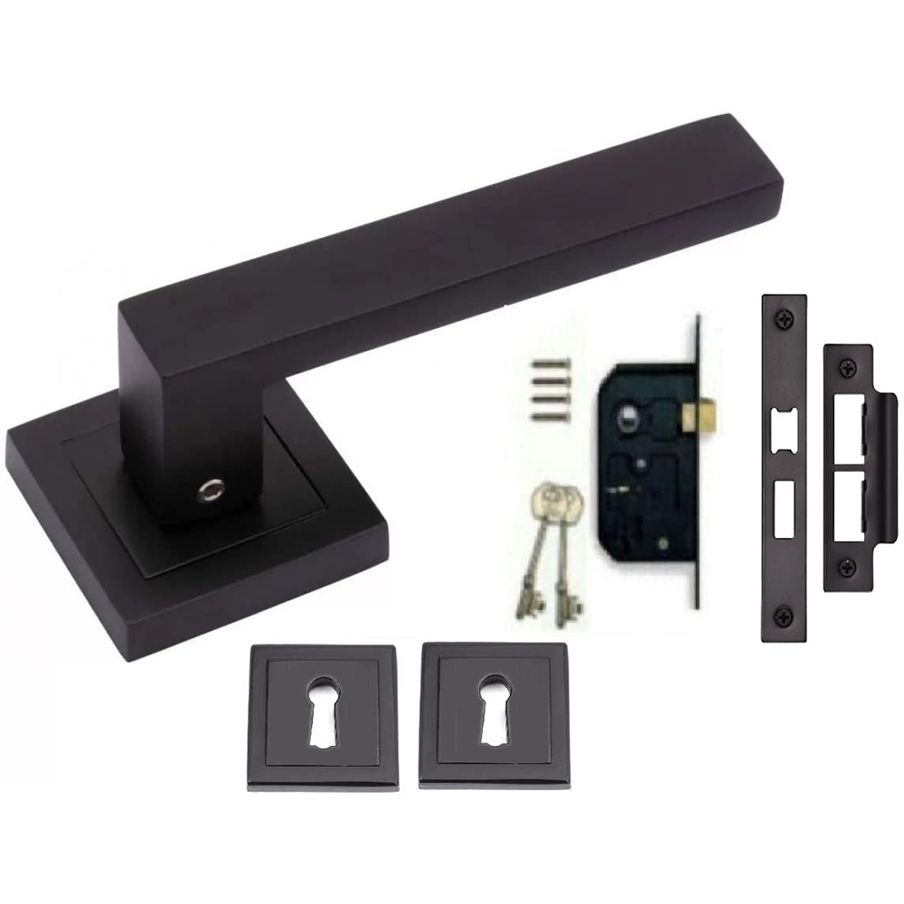 Golden Grace Matt Black Delta Door Handles Set Image 2