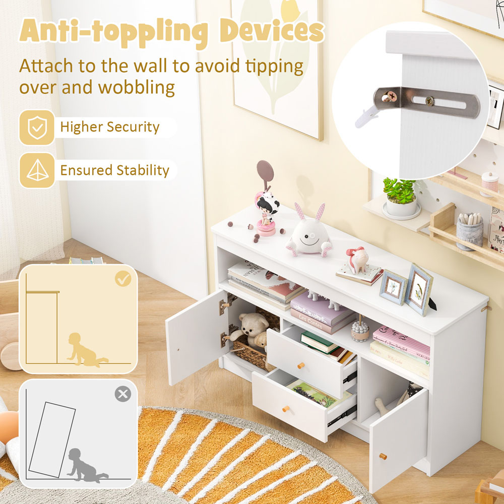 Costway 2 Door 2 Drawer Single Shelf White Wooden Kids Toy Storage Organiser Image 5