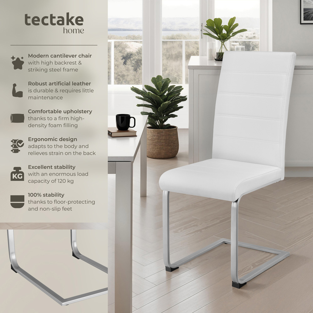 tectake Set of 2 White Cantilever High Backrest Dining Chair Image 6
