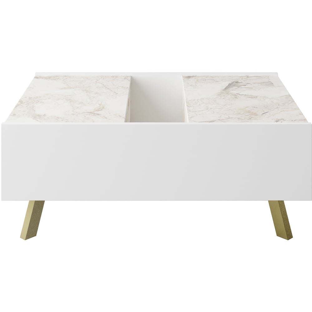 Decorotika Frida 3 Shelf White Marble and Gold Modern Coffee Table Image 2