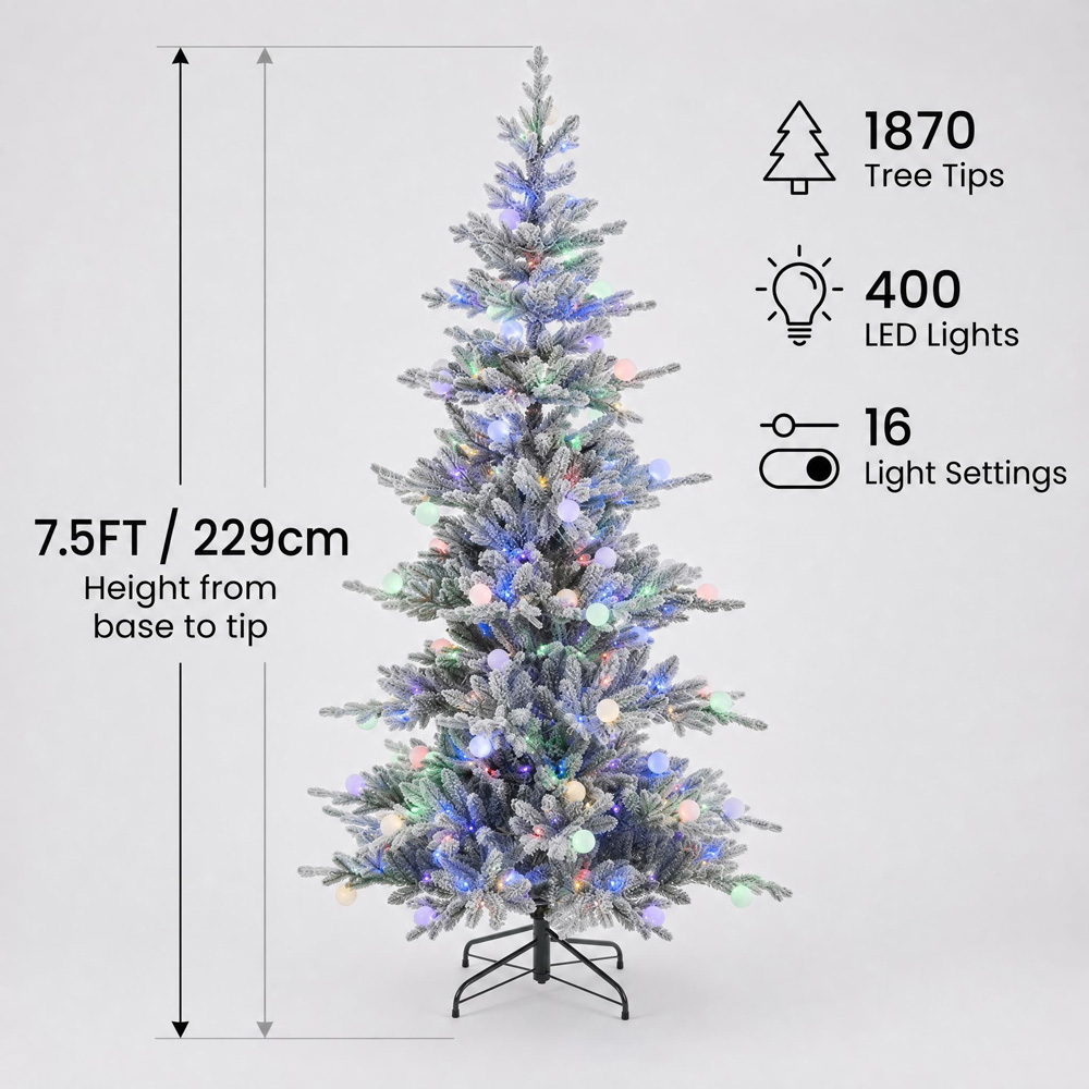 Festive Christmas Aurora Multicolour Pre-Lit Winter Glow Flocked Artificial Xmas Tree 7.5ft Image 6