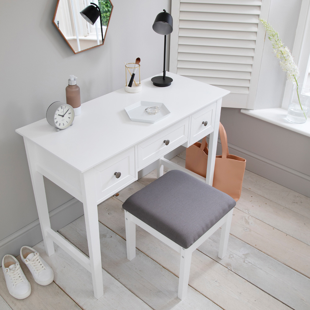 Noa and Nani Karlstad 3 Drawer White Dressing Table and Stool Set Image 4