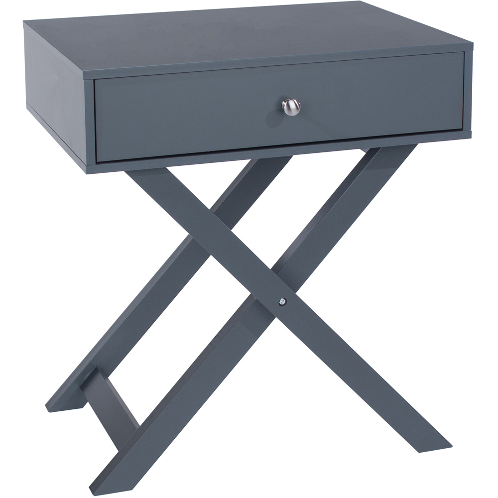 Leighton Single Drawer Midnight Blue X leg Bedside Table Image 3