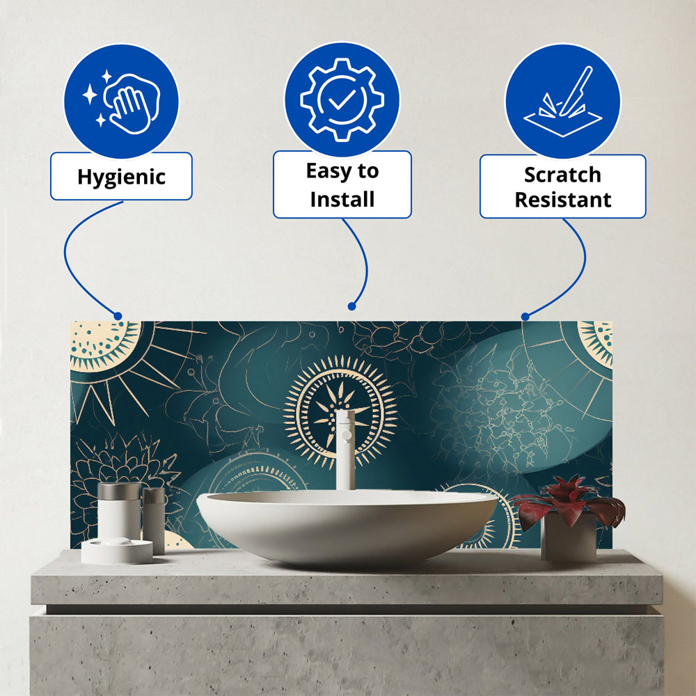 Warren Reed Designer Blue Moon and Sun Glass Bathroom Splashback 25 x 60cm Image 3