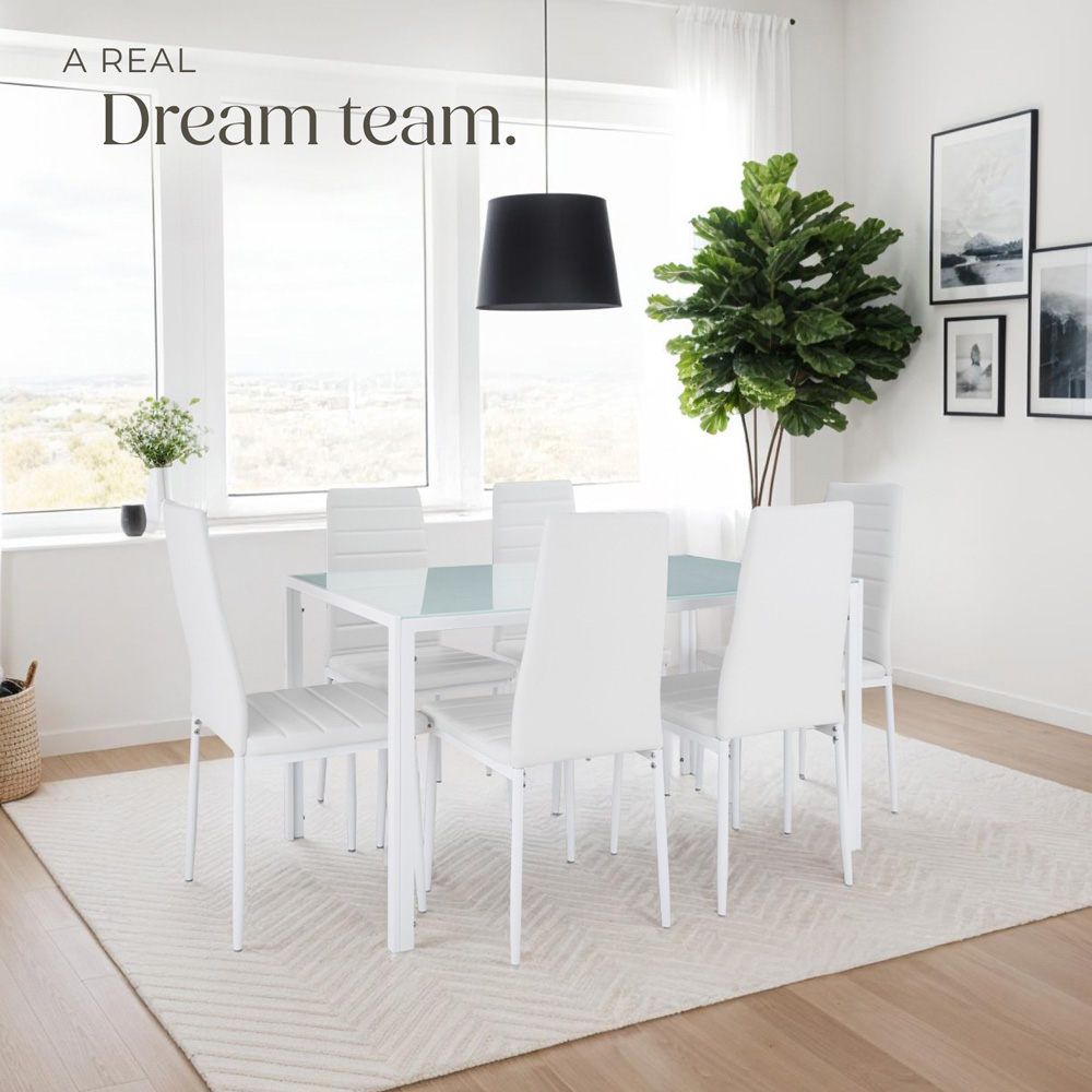 tectake Set of 4 White High Backrest Padded Dining Chair Image 3