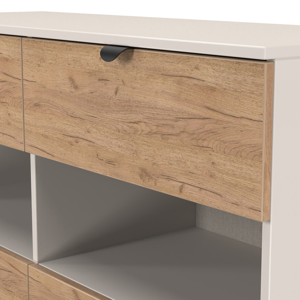 Crowndale Bora 4 Drawer 2 Shelf Gold Oak and Kashmir Wide Midi Chest Image 6