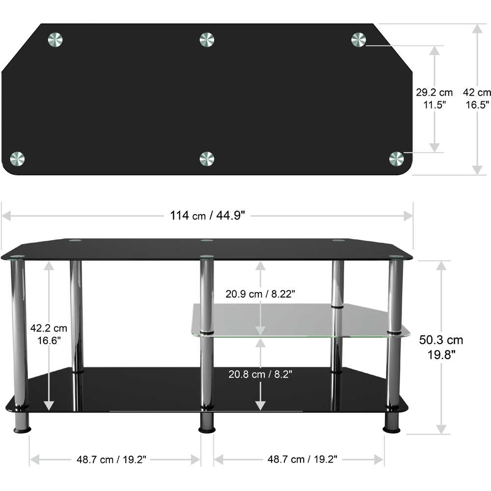 AVF Classic 3 Shelf Black Glass and Chrome Corner TV Stand Image 8