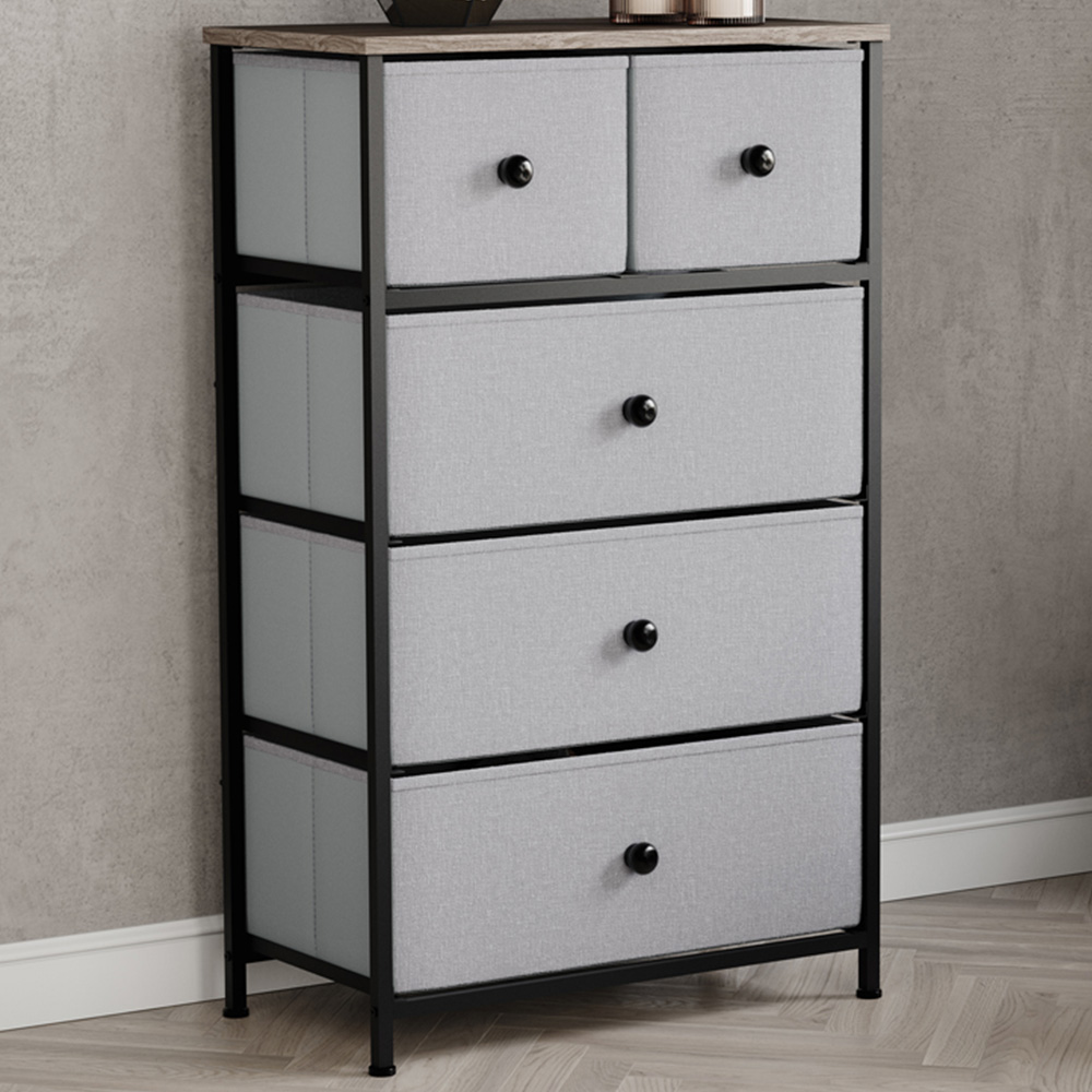 Vida Designs Chorley 5 Drawer Beige and Grey Wood Fabric Chest of Drawer Image 1