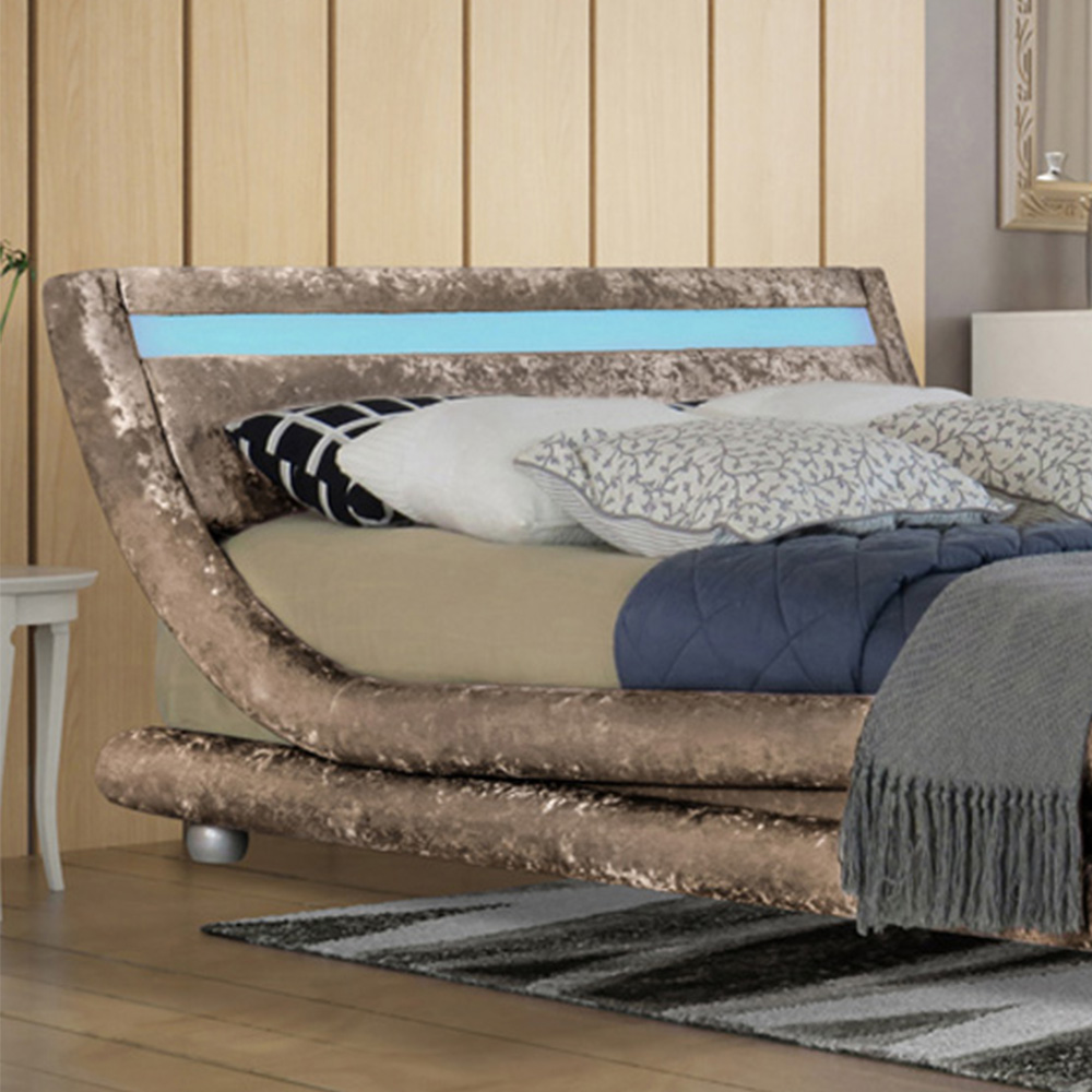 Brooklyn Modern Curved Double Truffle Crushed Velvet Bed Frame with LED Image 2