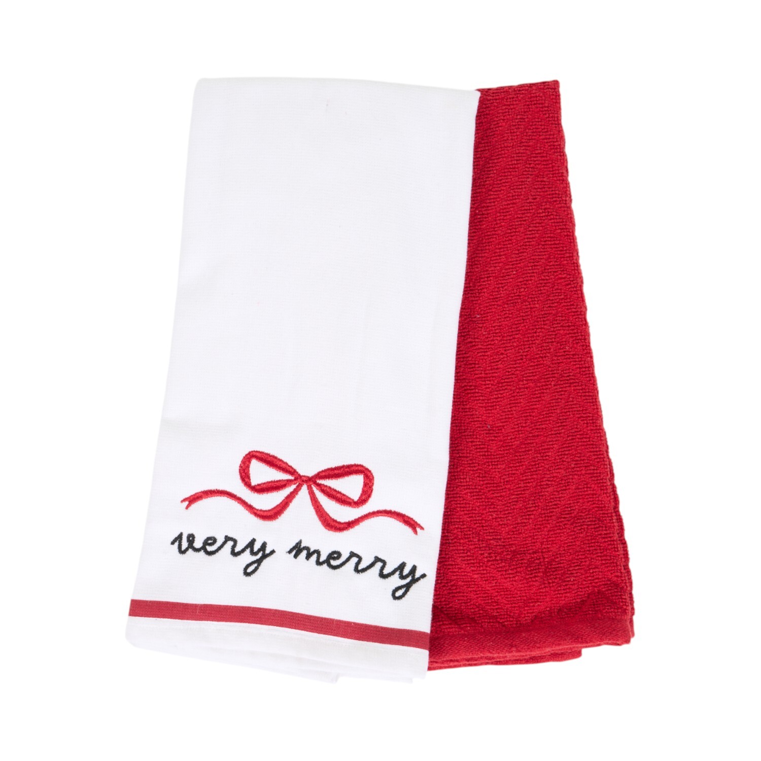 Pack of 2 Embroidered Bow Tea Towels Red Image 3