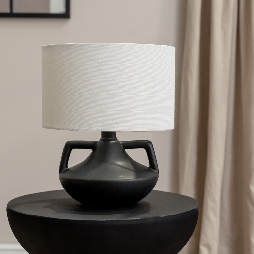 ValueLights Zoe Linen Drum Lamp Shade Matte Black Ceramic Vase LED Table Lamp Image 3