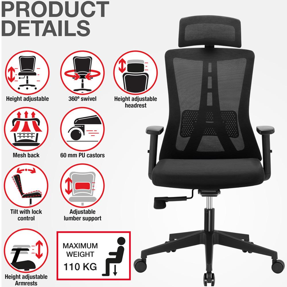 TTAP Oxford Plus Black Mesh Swivel Office Chair Image 8