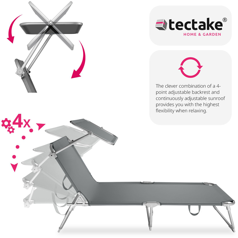 tectake Grey 4 Step Backrest Foldable Sun Lounger Image 4