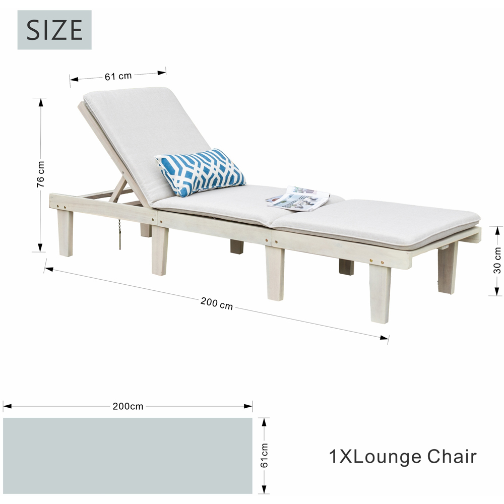 Direct Wicker Saned 5 Position Adjustable Wooden Sun Lounger with Cushions Image 9