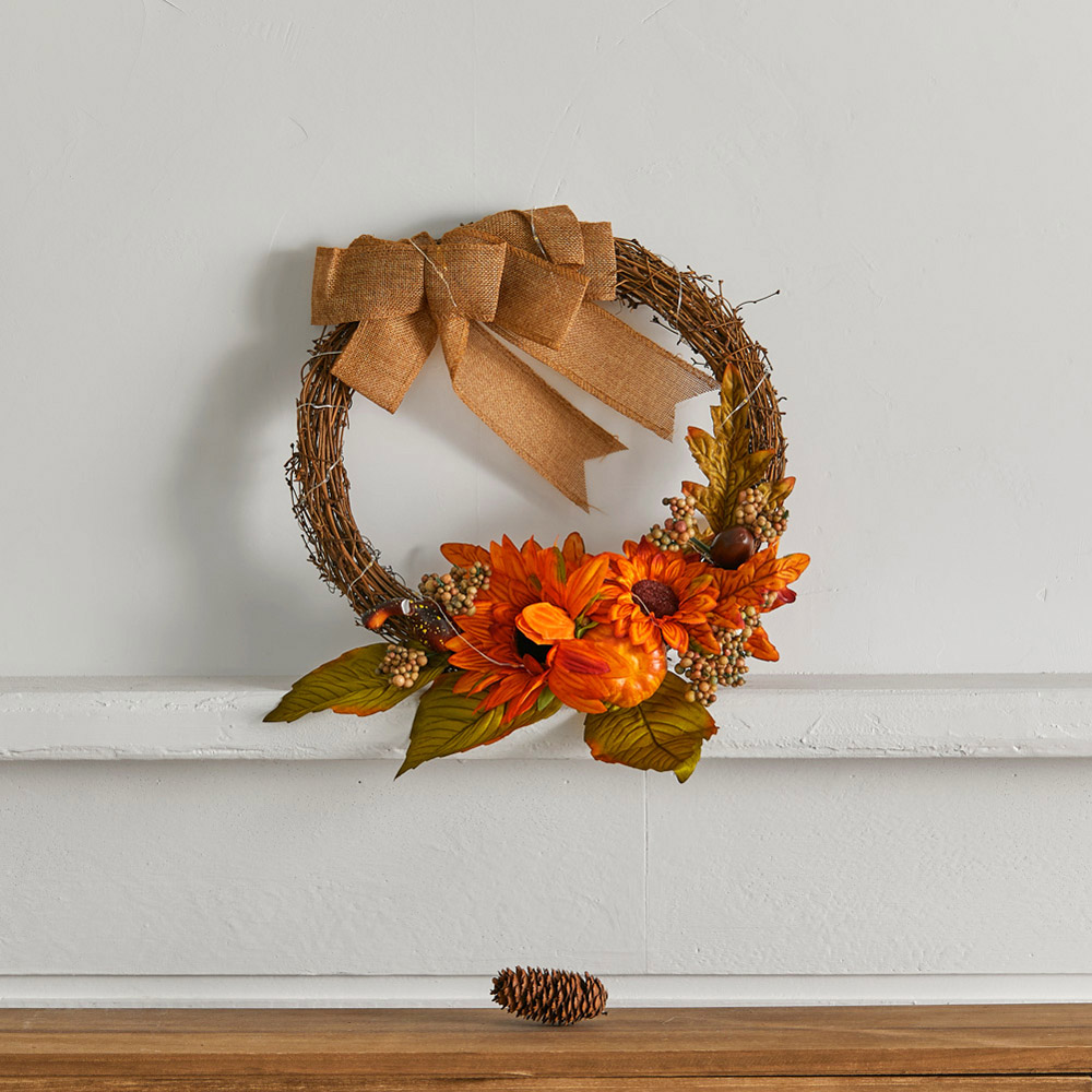 Living and Home Pre-Lit Wreath with Sunflower 35cm Image 8