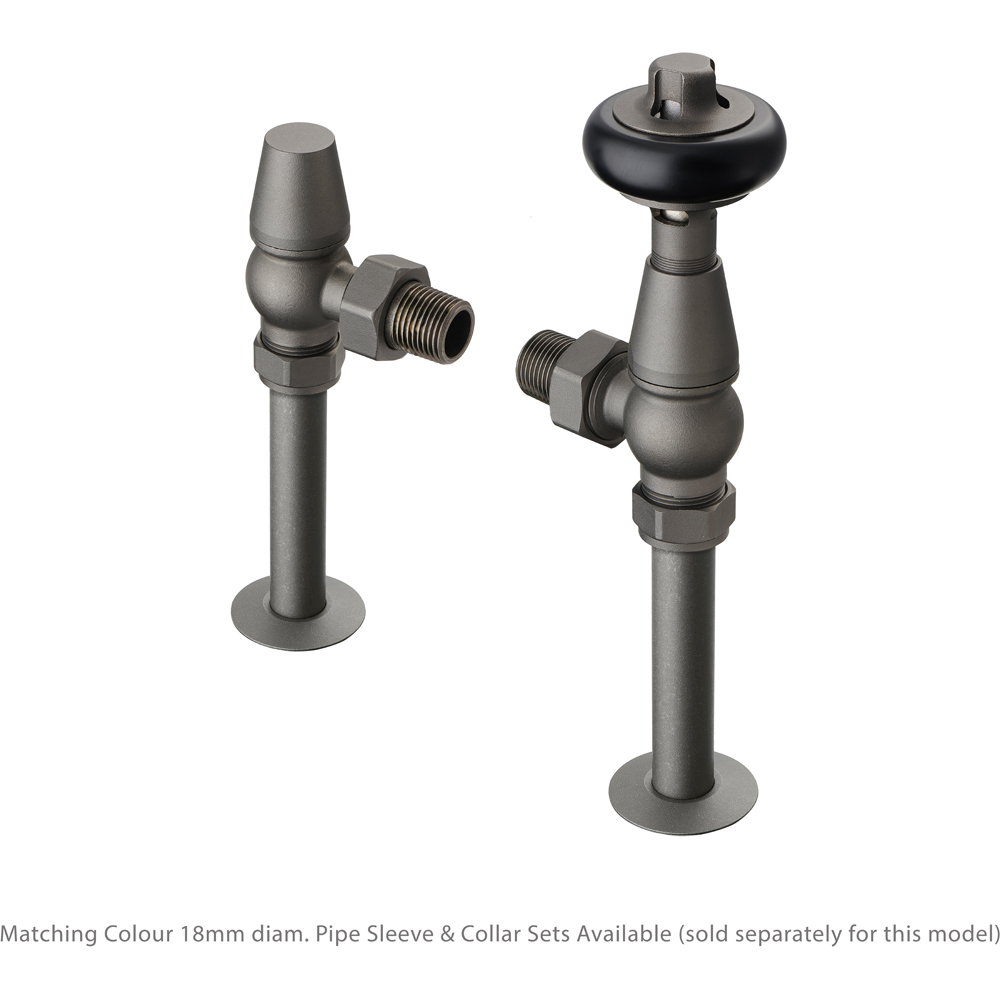 Terma Traditional Pewter Angled Thermostatic Radiator Valve Lockshield Set Image 2
