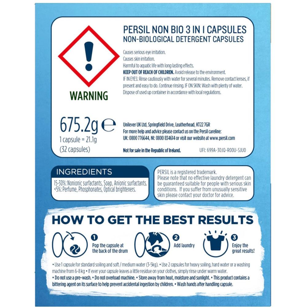Persil 3 in 1 Non Bio Washing Capsules 32 Washes 675.2g 6 Pack Image 4