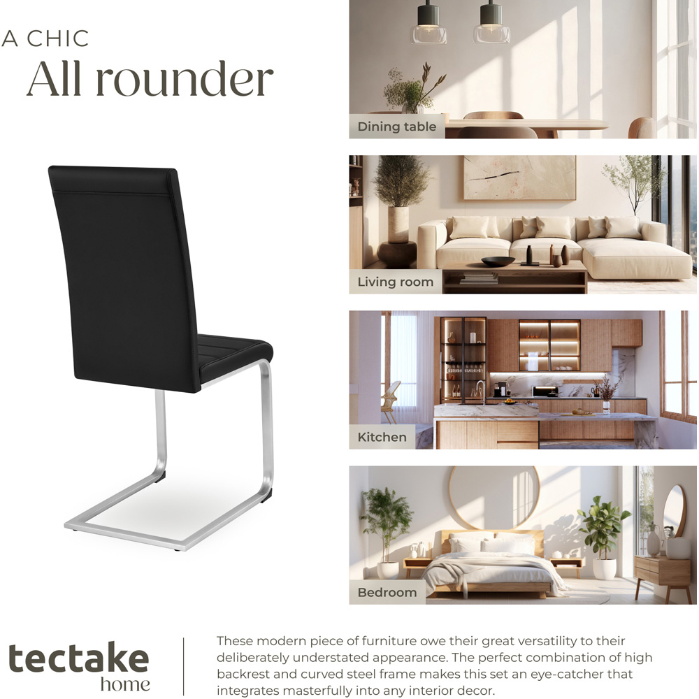 tectake Set of 4 Black Cantilever High Backrest Dining Chair Image 7