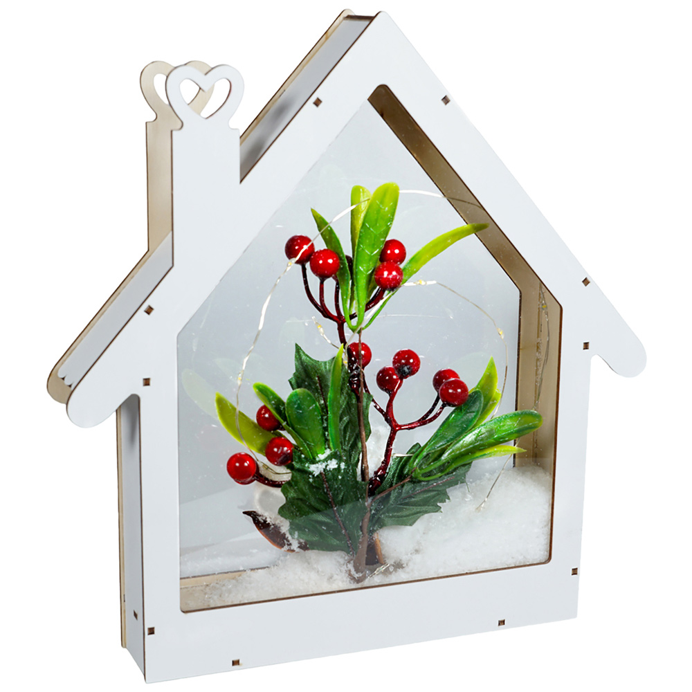 Xmas Haus Festive White Wooden Light Up Christmas House Image 2