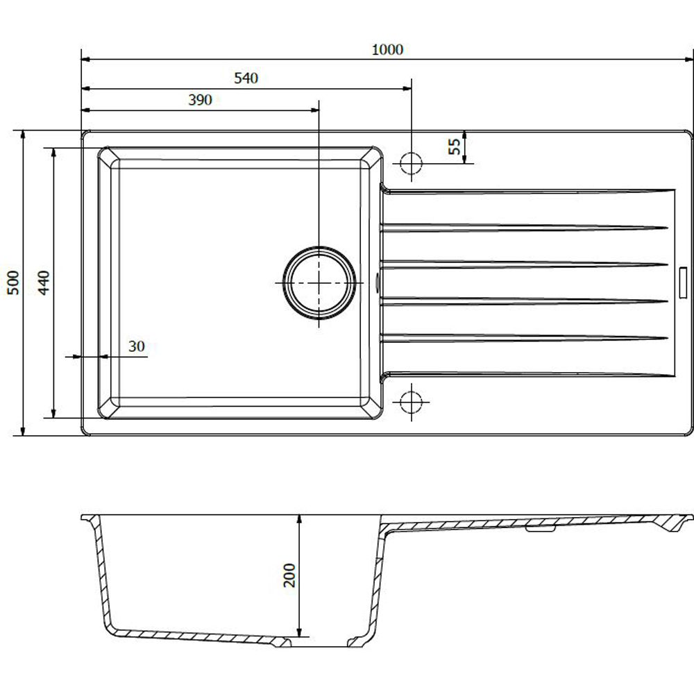 Reginox Harlem 10 PW Pure White Single Bowl Granite Sink 500 x 1000mm Image 3