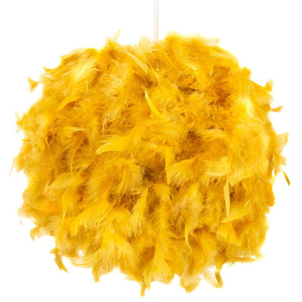 Happy Homewares Small Ochre Feather Decorated Pendant Shade Image 1