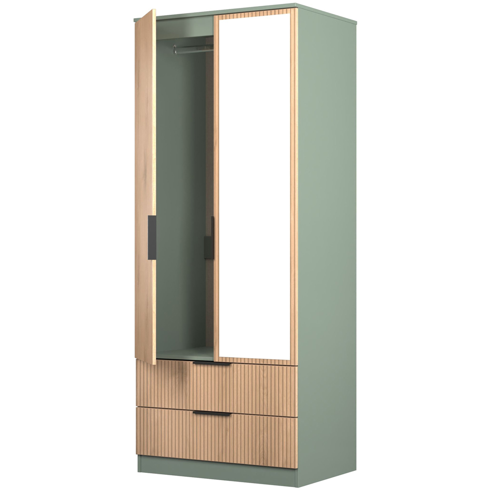 Crowndale Java 2 Door 2 Drawer Slatt Effect and Reed Green Mirror Wardrobe Image 5