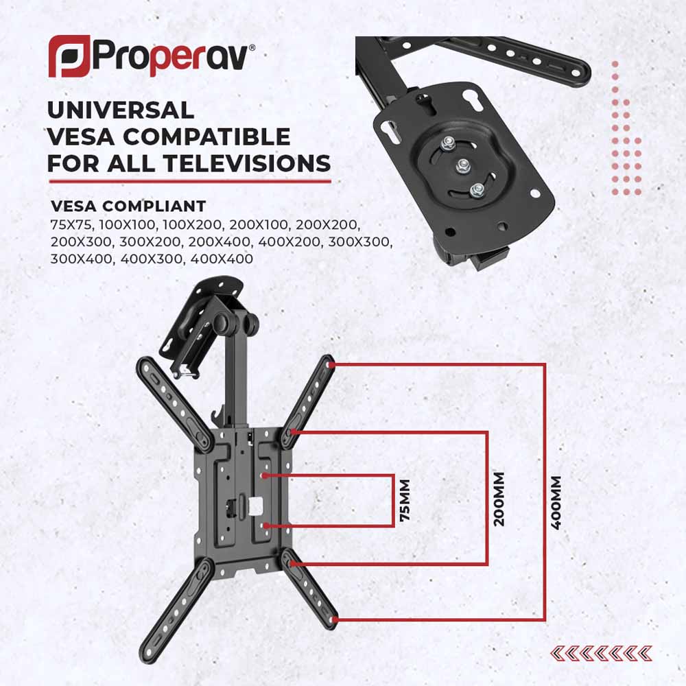 Properav Black Retractable Fold Up Ceiling TV Bracket 23 to 55 inch Image 5