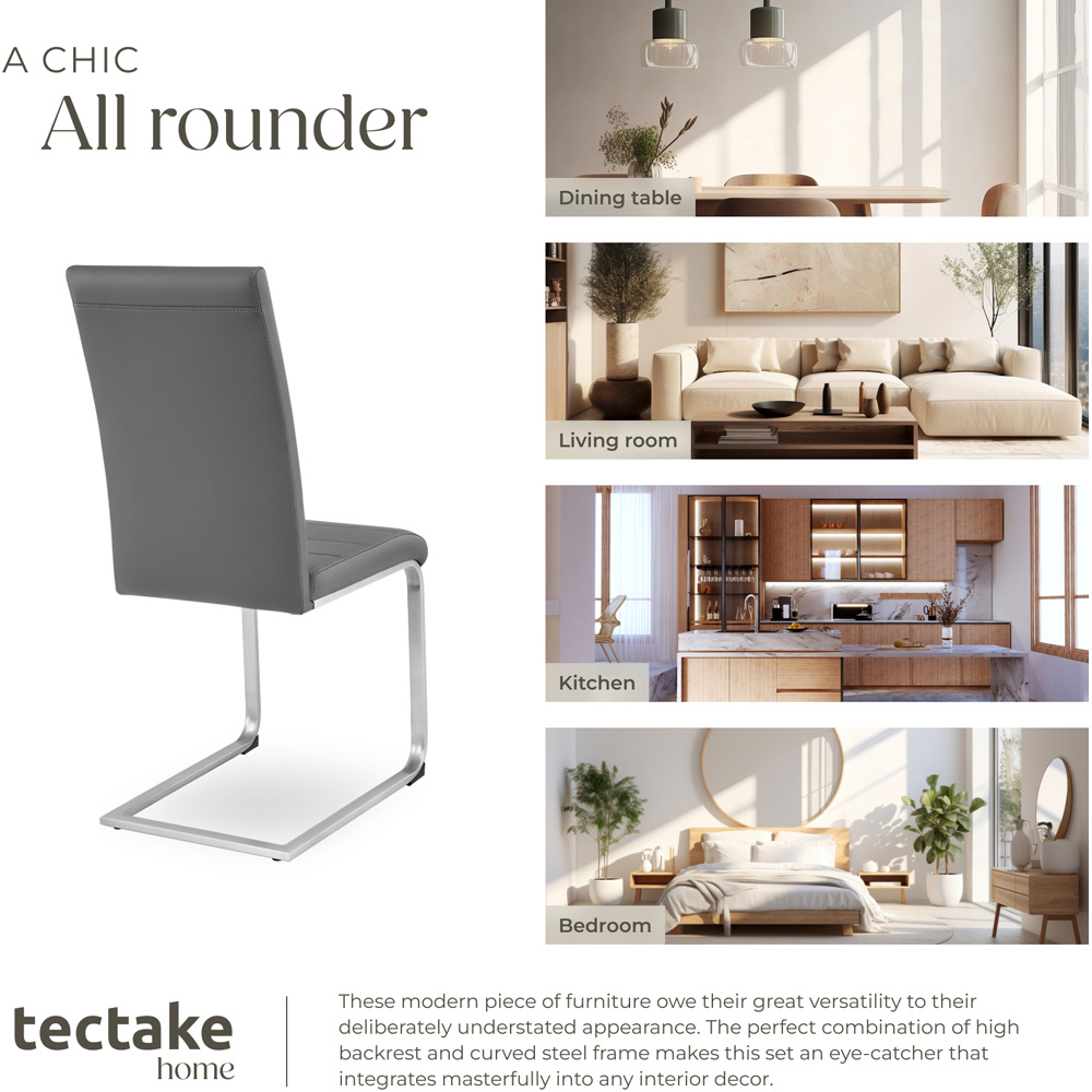 tectake Set of 4 Grey Cantilever High Backrest Dining Chair Image 7