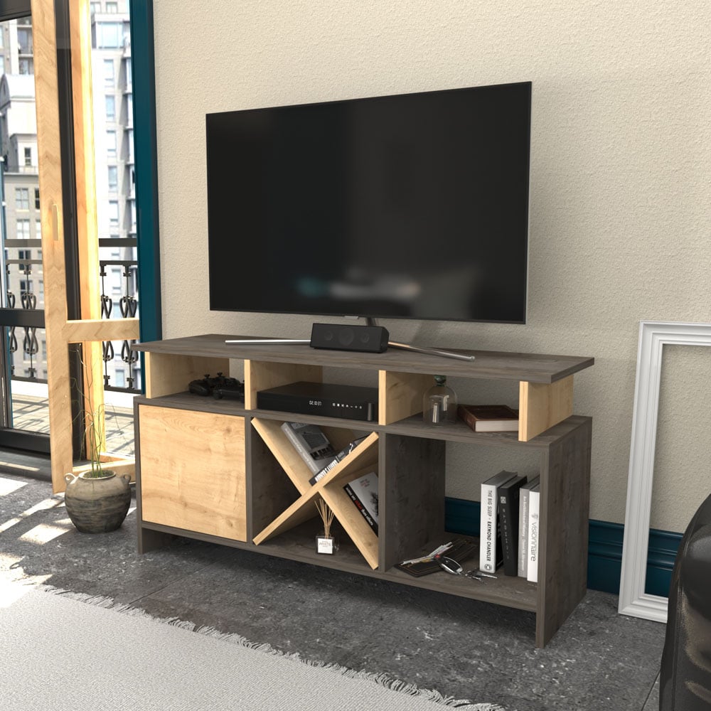 Decorotika Auburn Single Door 8 Shelf Wenge and Sapphire Oak TV Unit Image 6